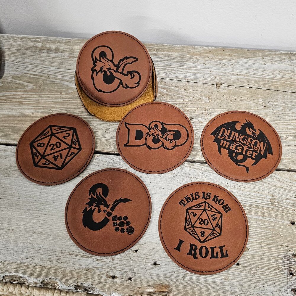 Dungeons & Dragons Rawhide & Black Leatherette Coaster Set (6-Piece with Stand)